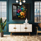 Dark Floral Symphony Glass Finish Square Wall Art