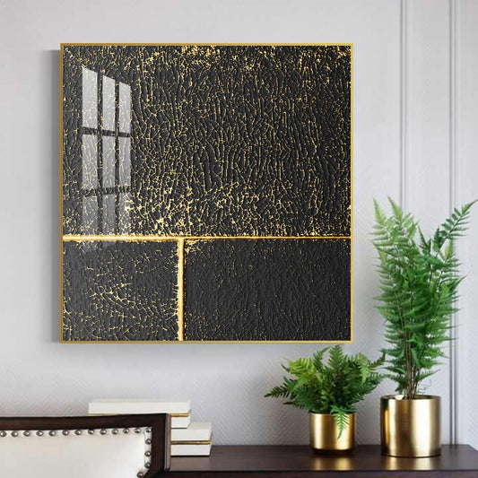 Black and Gold Reverie Glass Finish Square Wall Art