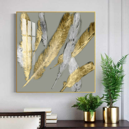 Feathered Elegance Glass Finish Square Wall Art