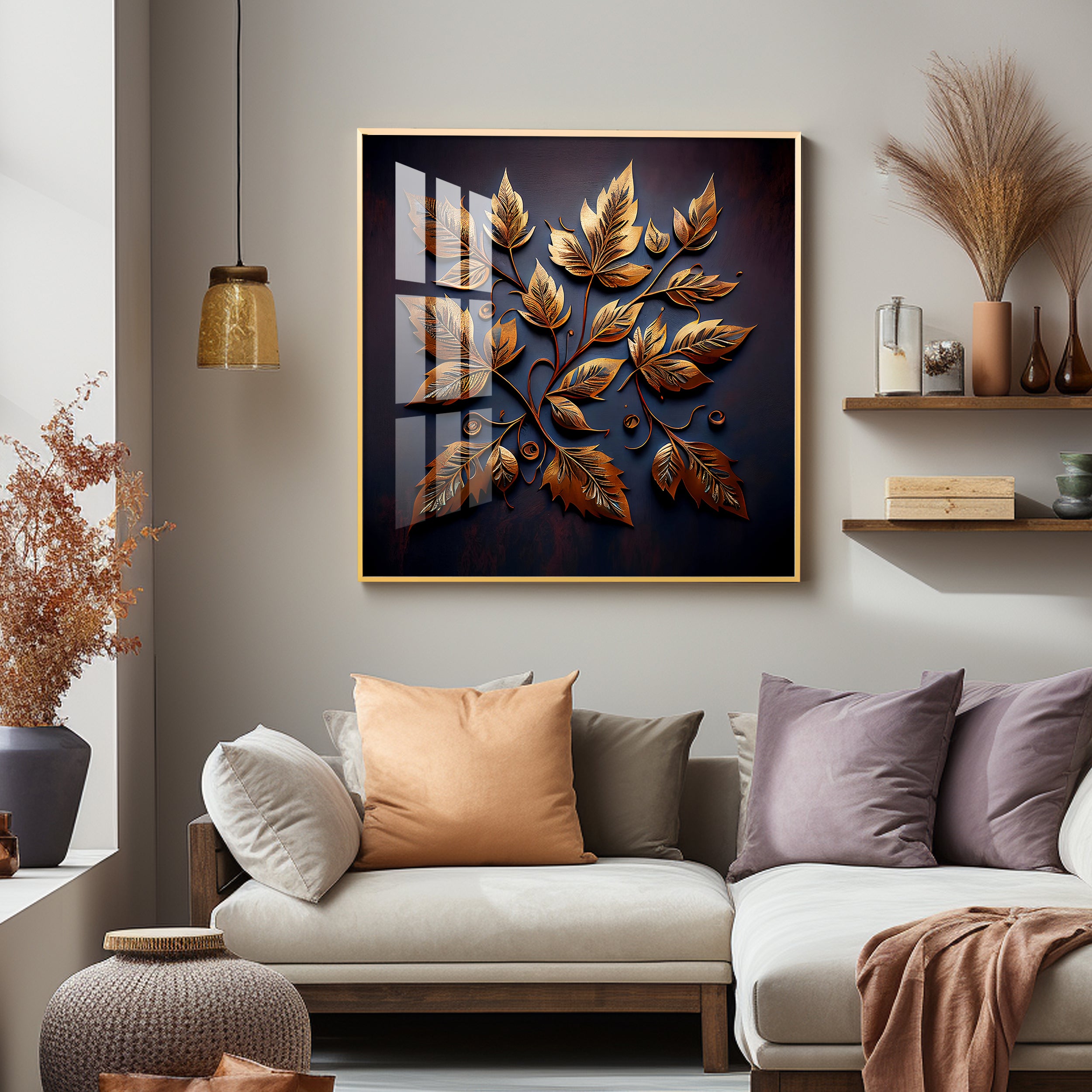 Leafy Mural Elegance Glass Finish Square Wall Art