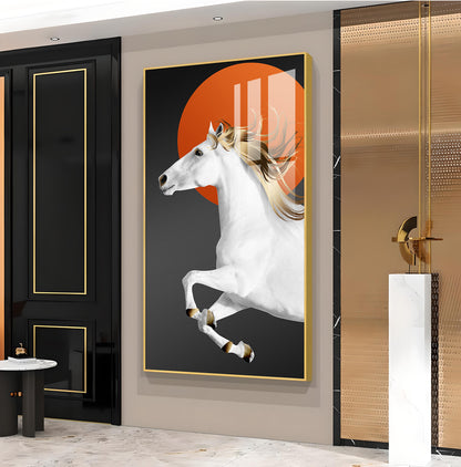 Jumping Horse With Blond Glass Finish Vertical Wall Art