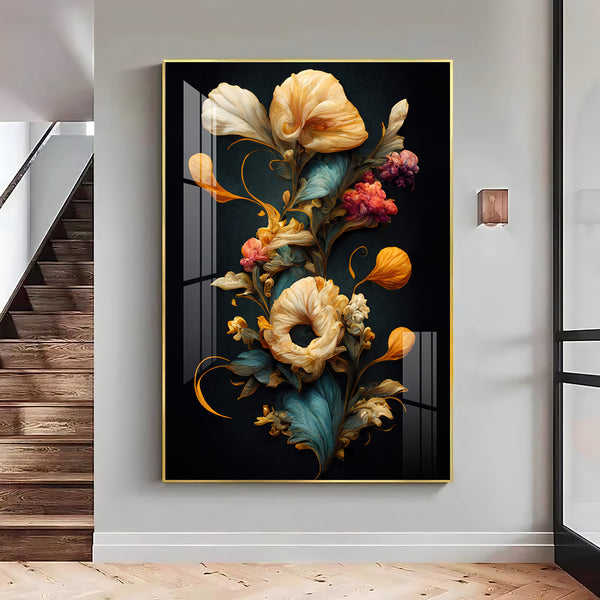 Floral Serenity Glass Finish Vertical Wall Art