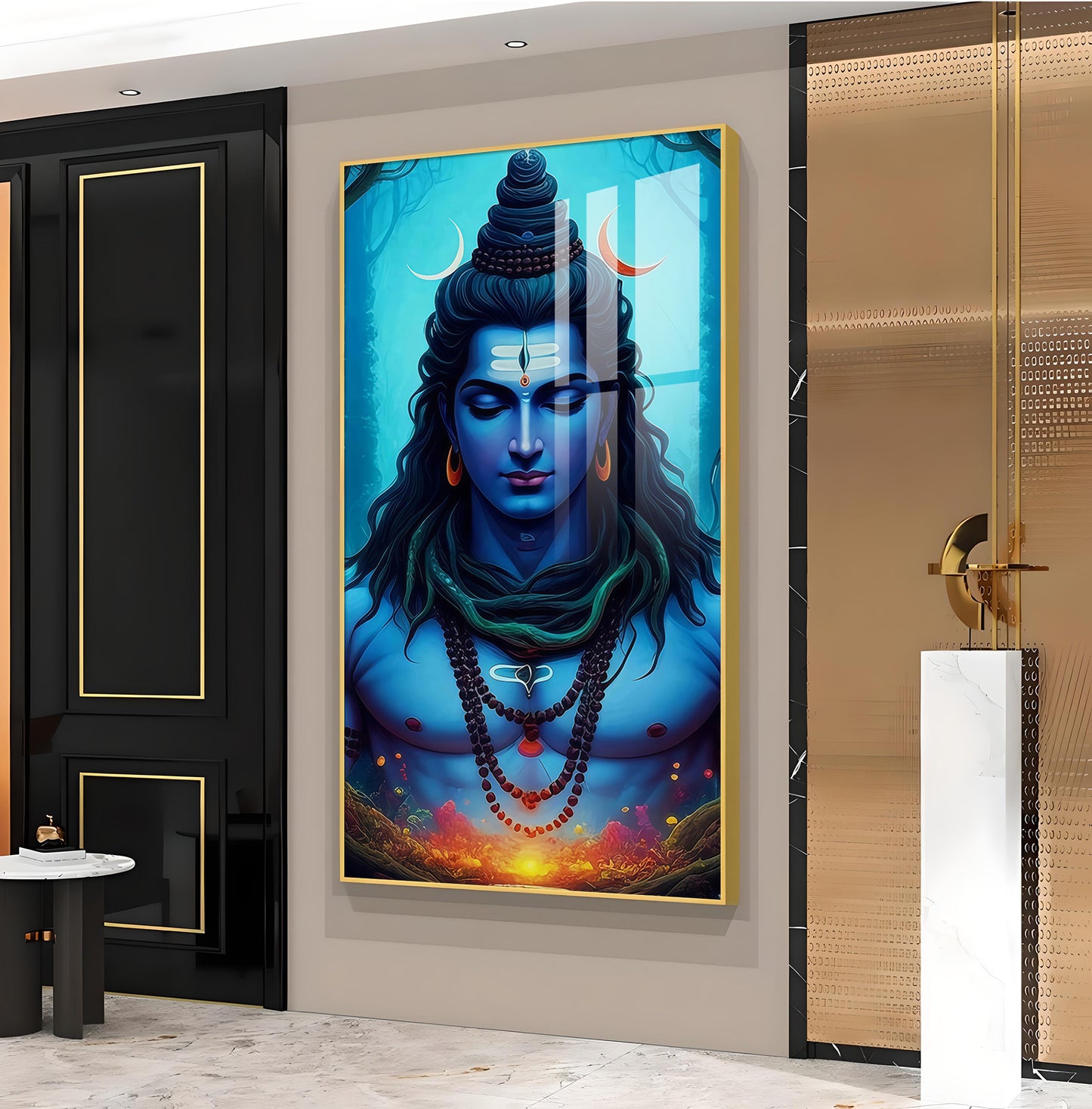 Lord Mahadev Glass Finish Vertical Wall Art