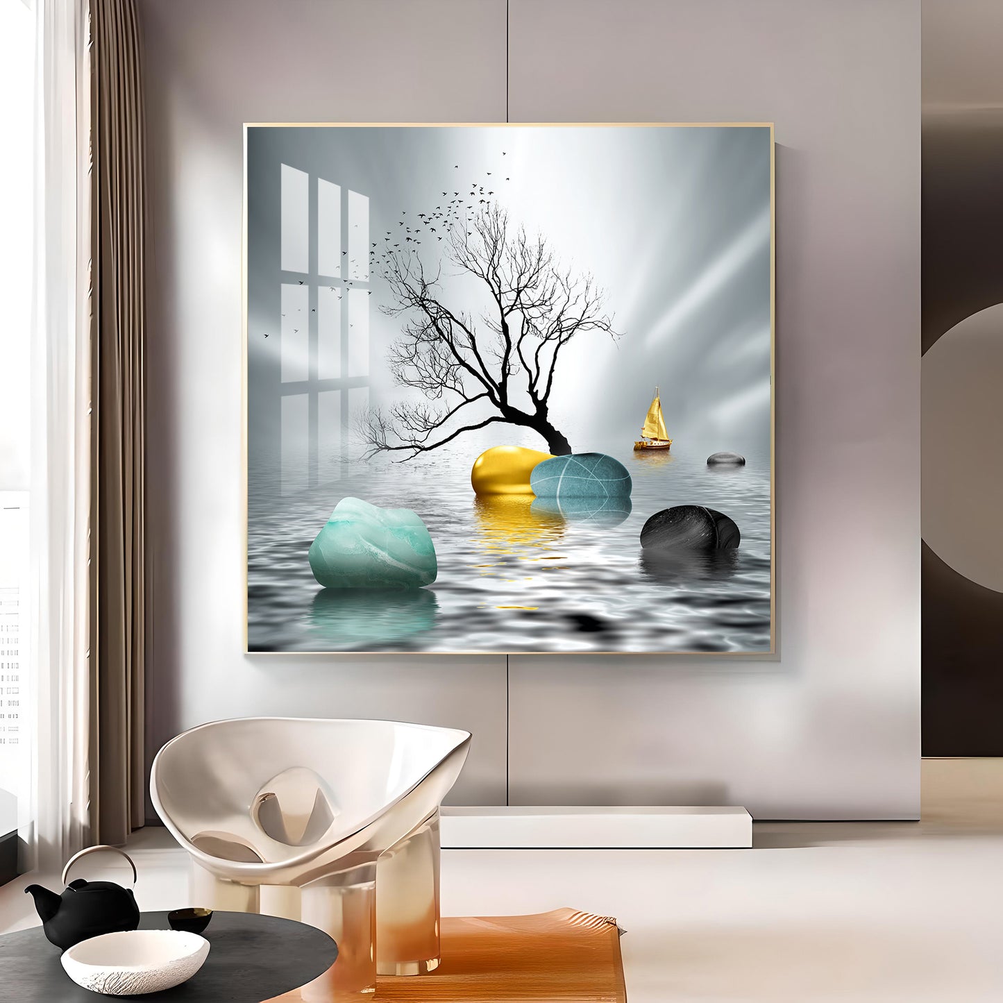 Tranquil Haven Glass Finish Square Wall Art