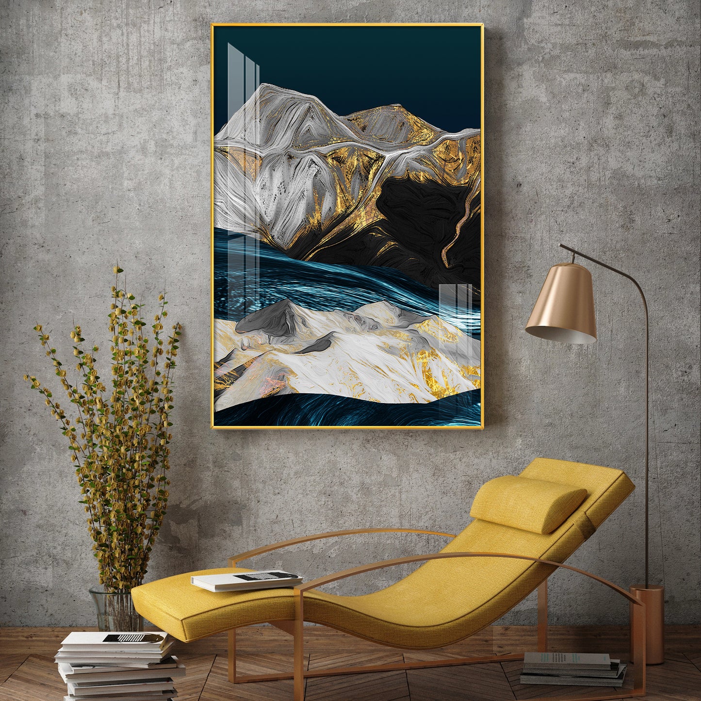 Blue Mountain Canvas Glass Finish Vertical Wall Art