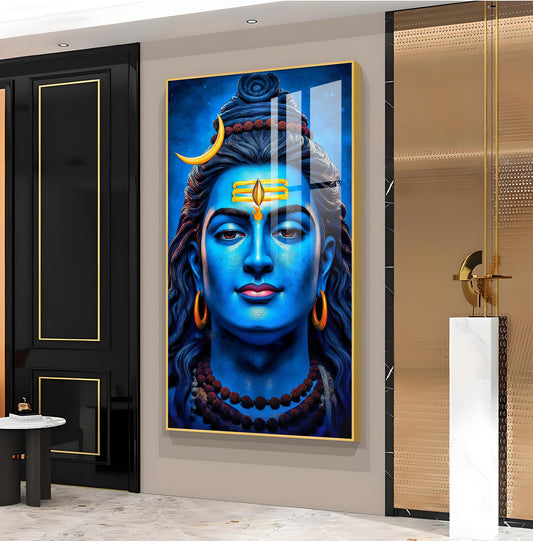 Lord Shiv Ji Glass Finish Vertical Wall Art