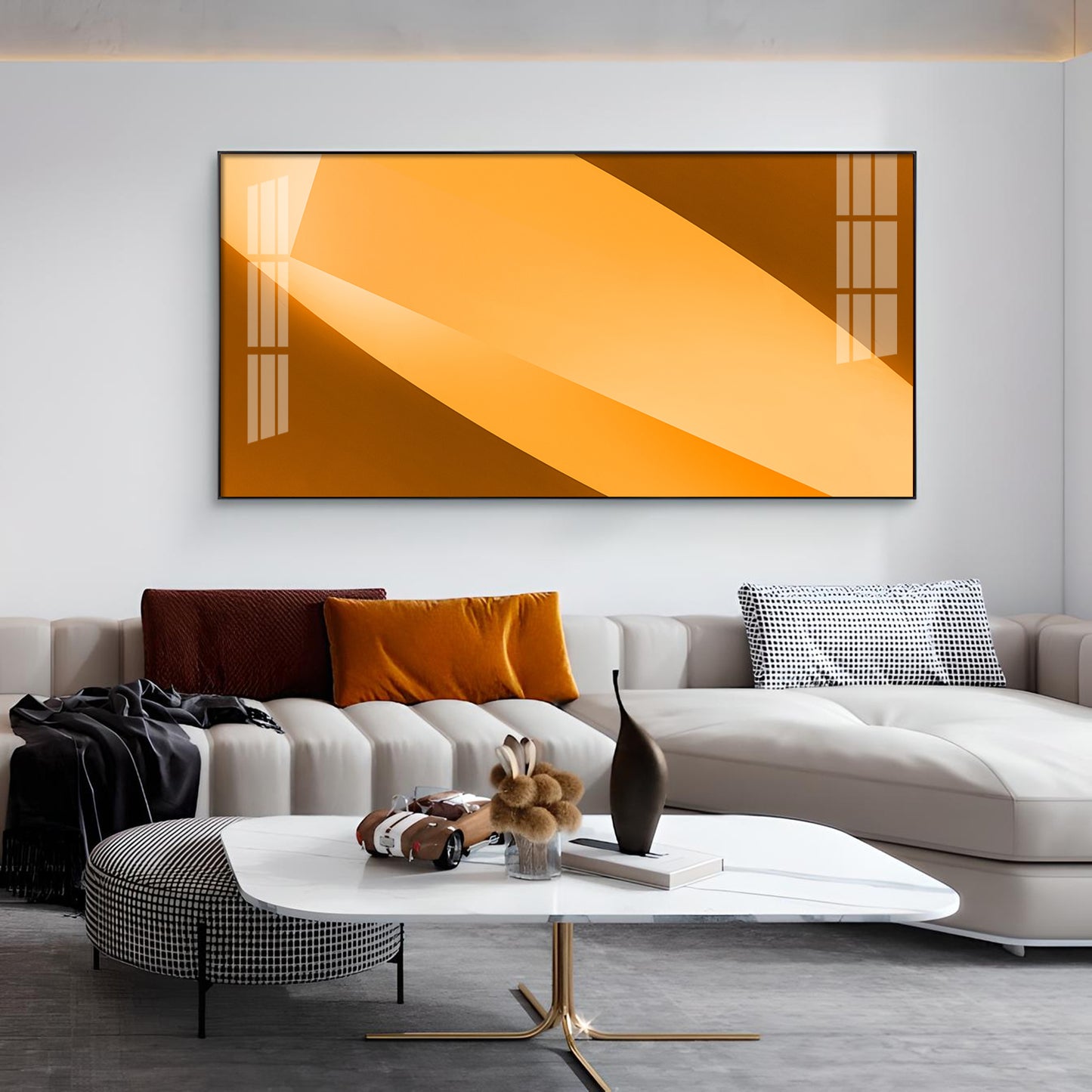 Orange Color Multi Shade Glass Finish Horizontal Wall Art