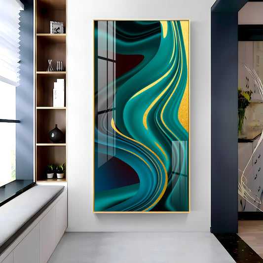 Green Abstract Art Glass Finish Vertical Wall Art