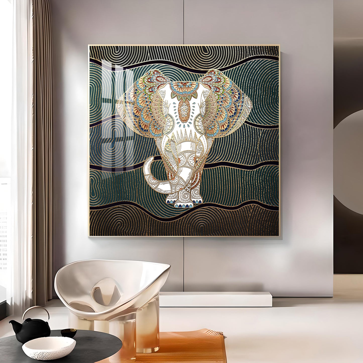 Regal Elephant Portrait Glass Finish Square Wall Art