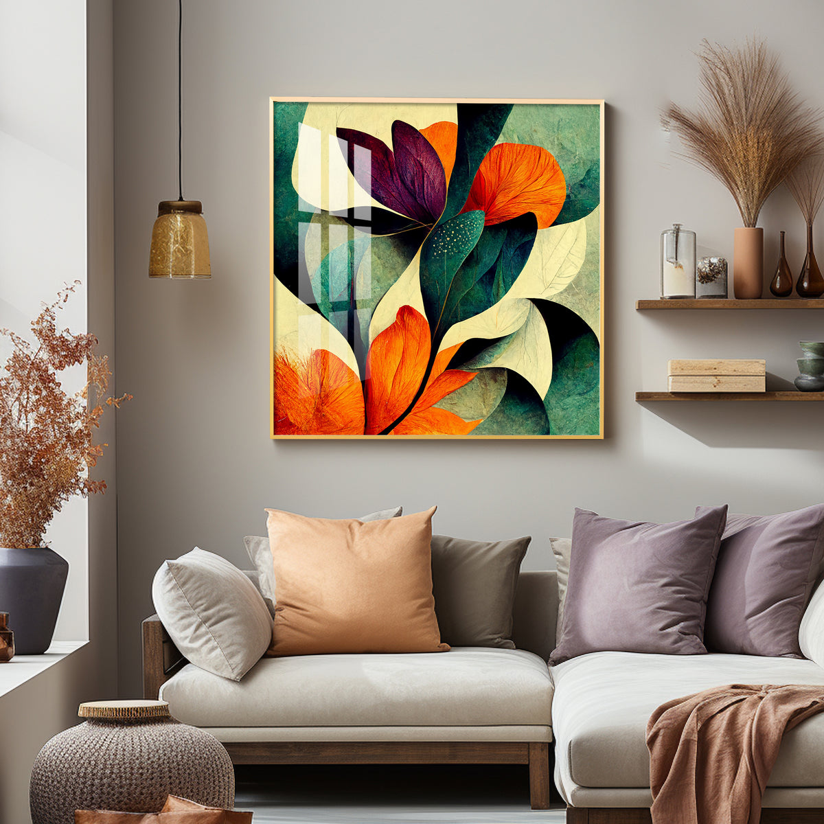 Abstract Bliss Flower Glass Finish Square Wall Art