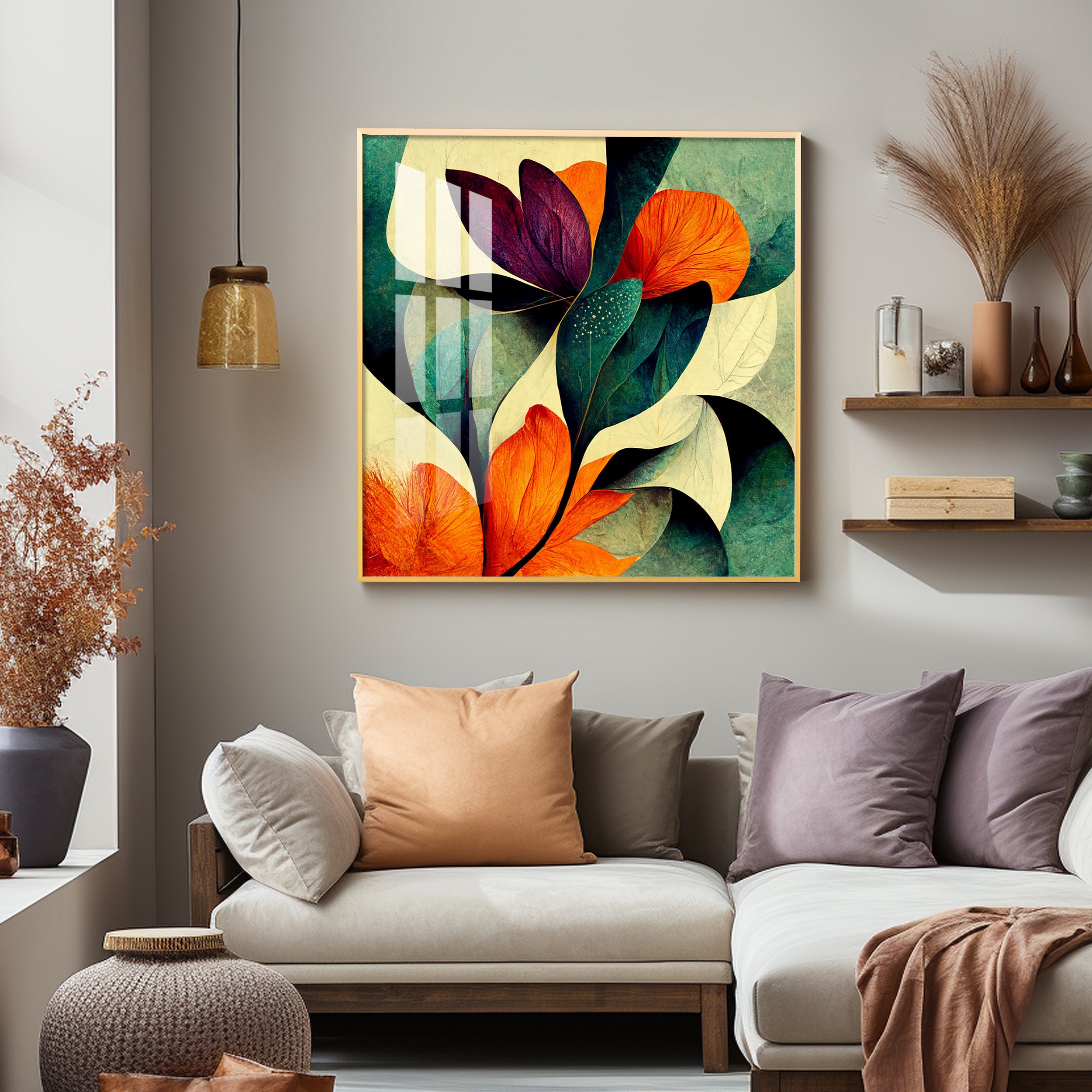 Abstract Bliss Flower Glass Finish Square Wall Art