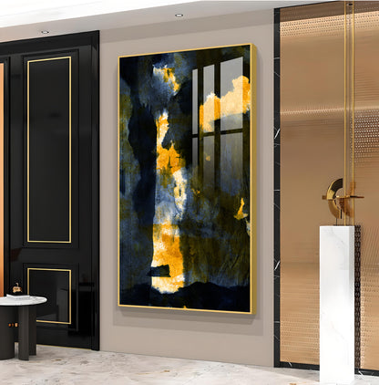 Golden Nightfall Glass Finish Vertical Wall Art