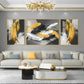 Golden & White Feather Glass Finish Wall Art (Set Of 3)
