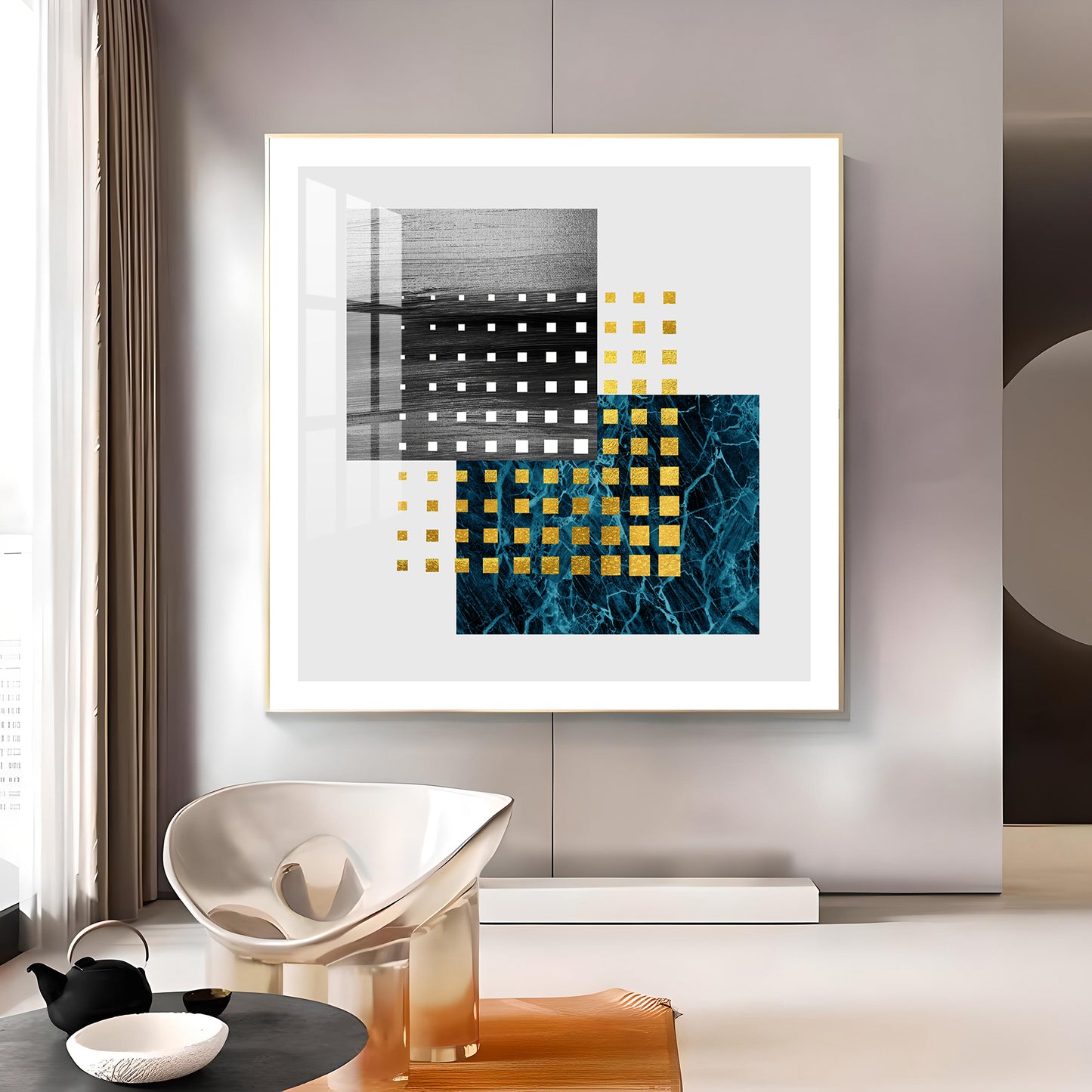 Golden Noir Mosaic Glass Finish Square Wall Art