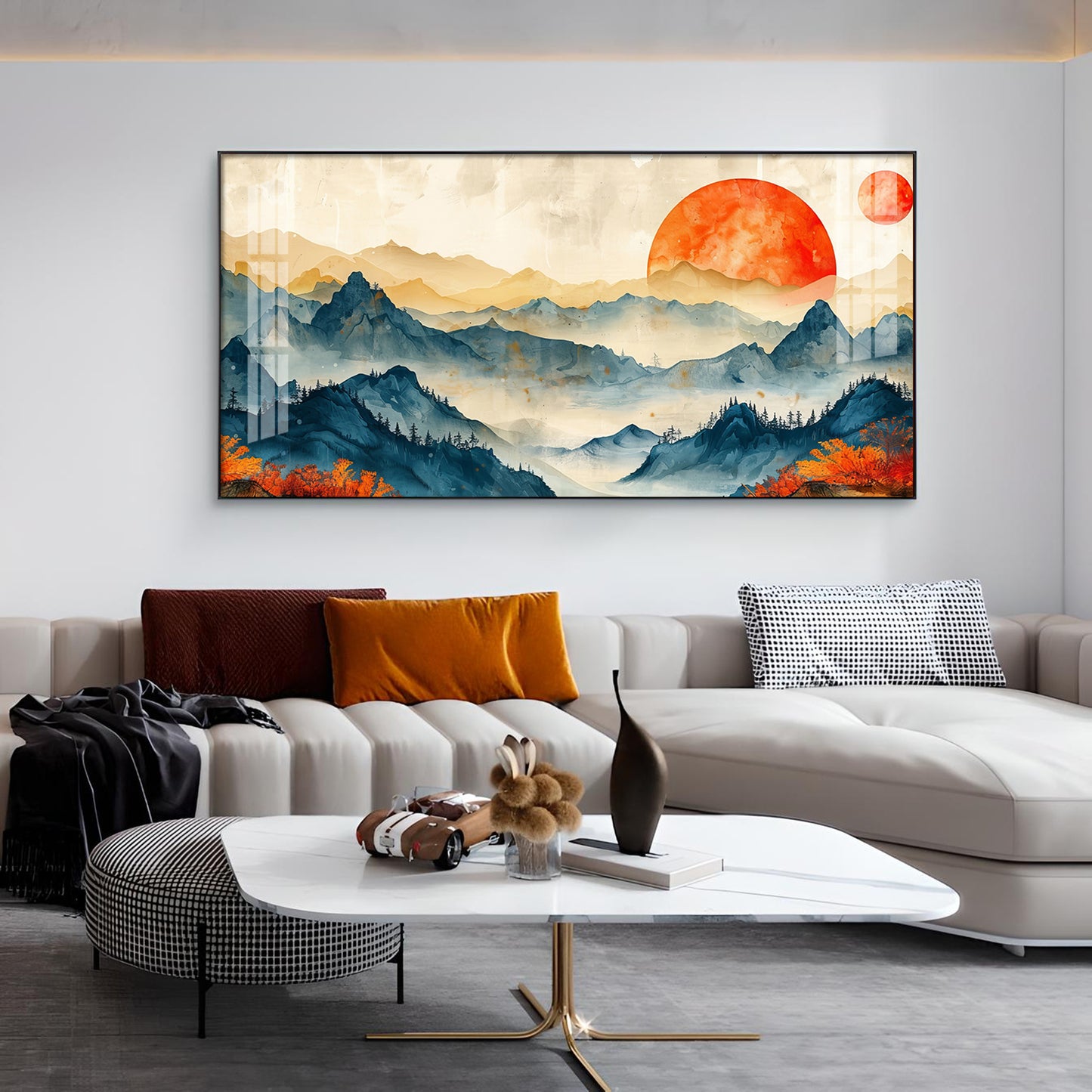 Sunrise In Mountains Glass Finish Horizontal Wall Art