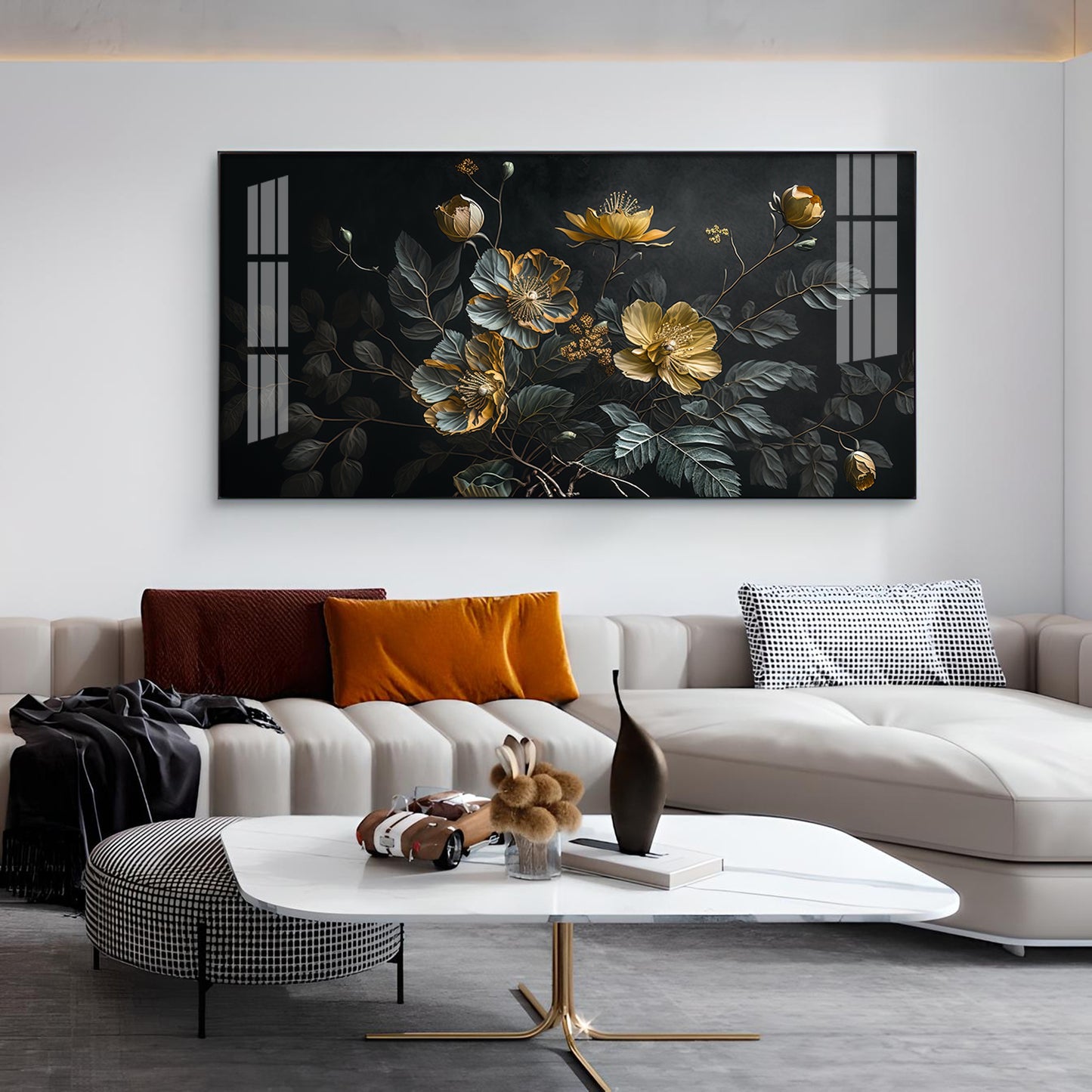 Amazing Flower Blooming Glass Finish Horizontal Wall Art