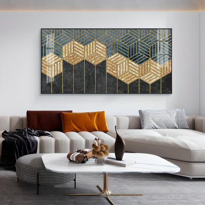 Hampton Abstract Black & Gold Glass Finish Horizontal Wall Art