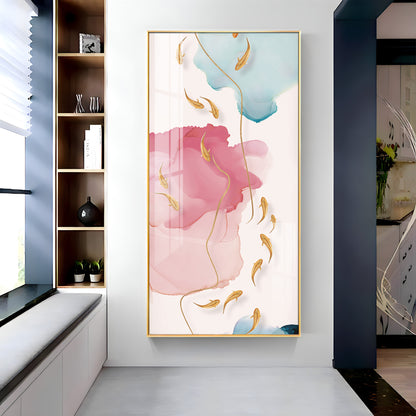 Pink and Blue Floral Glass Finish Vertical Wall Art