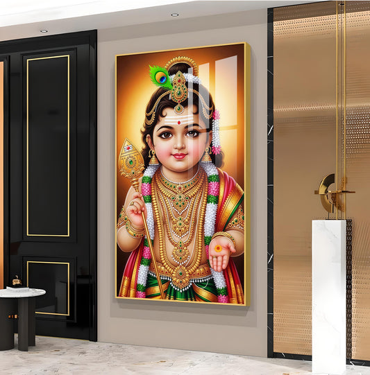 Little Lord Murugan Glass Finish Vertical Wall Art