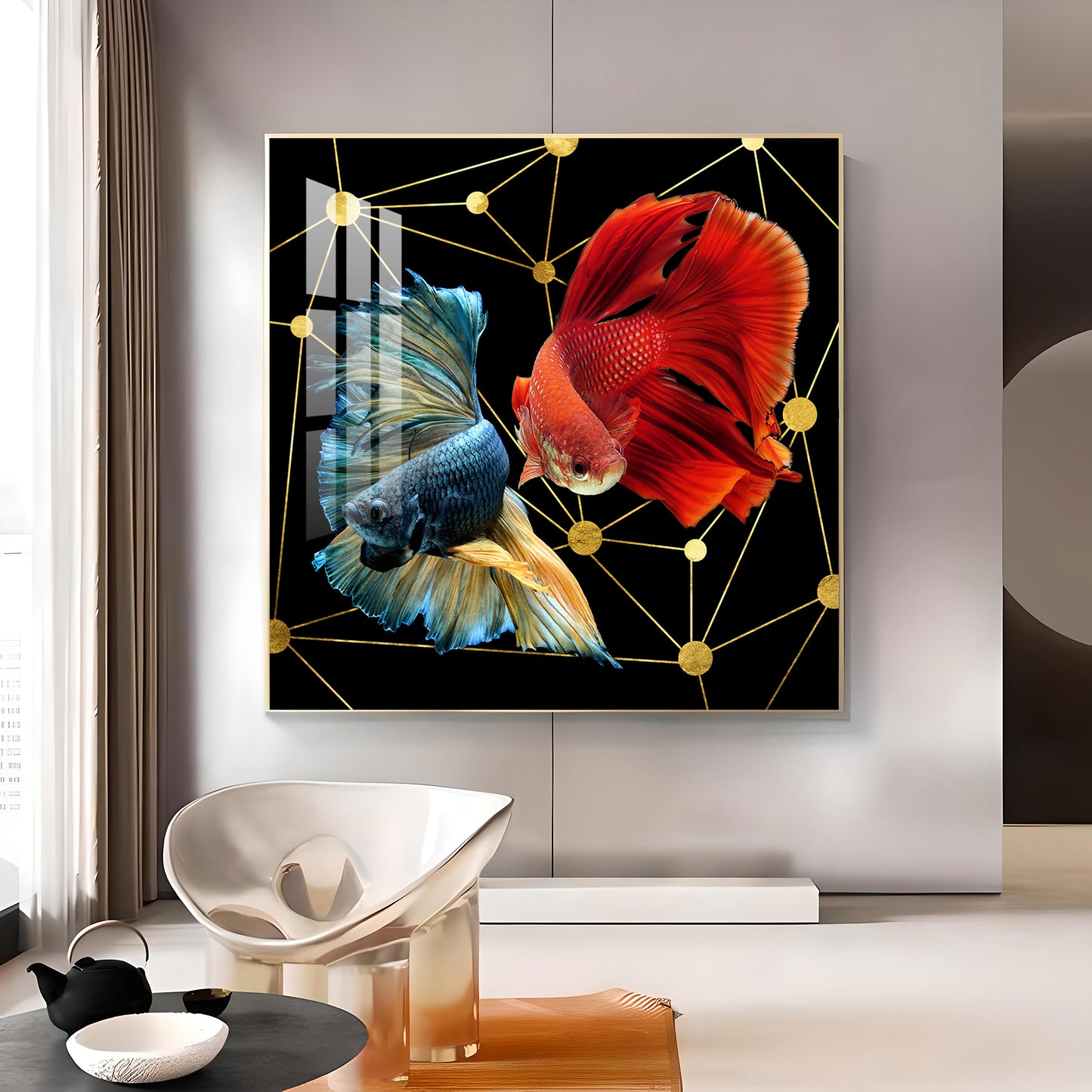 Abstract Betta Fish Glass Finish Square Wall Art