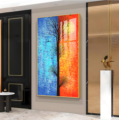 Tranquil Heights Glass Finish Vertical Wall Art