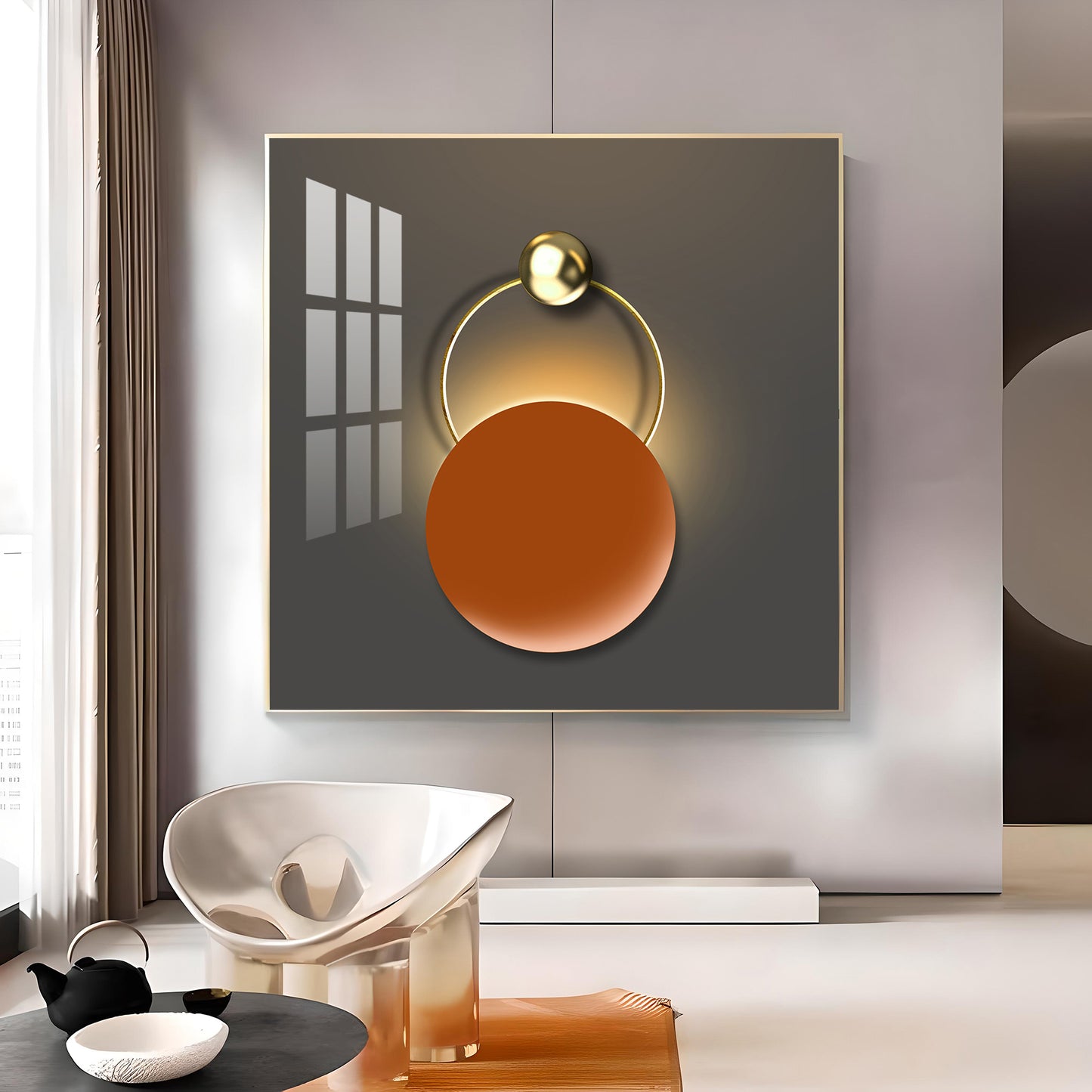 The Hanging Sun Glass Finish Square Wall Art