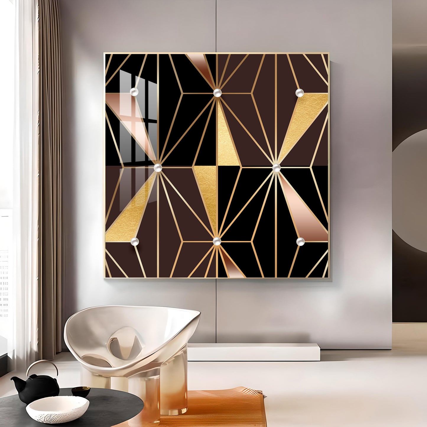 Geometric Glamour Glass Finish Square Wall Art