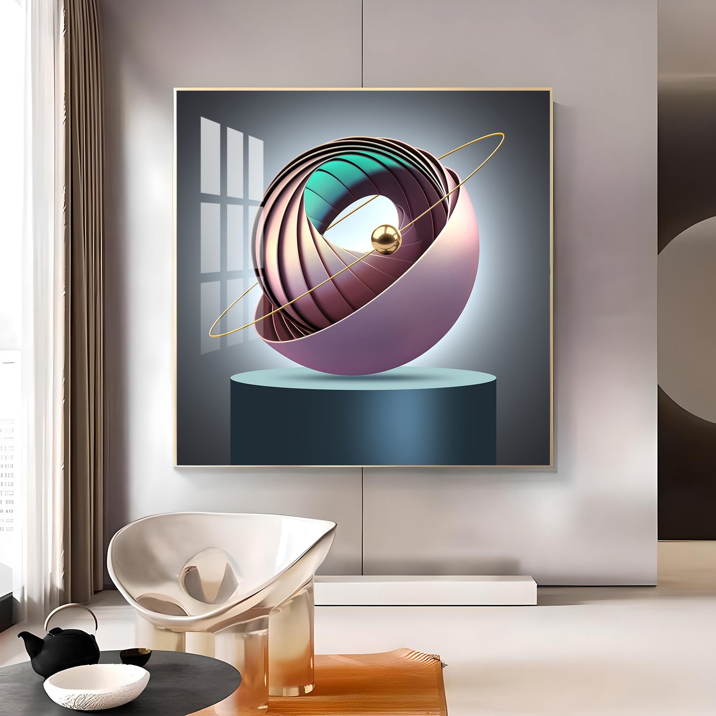 Aureate Ringed Sphere Glass Finish Square Wall Art