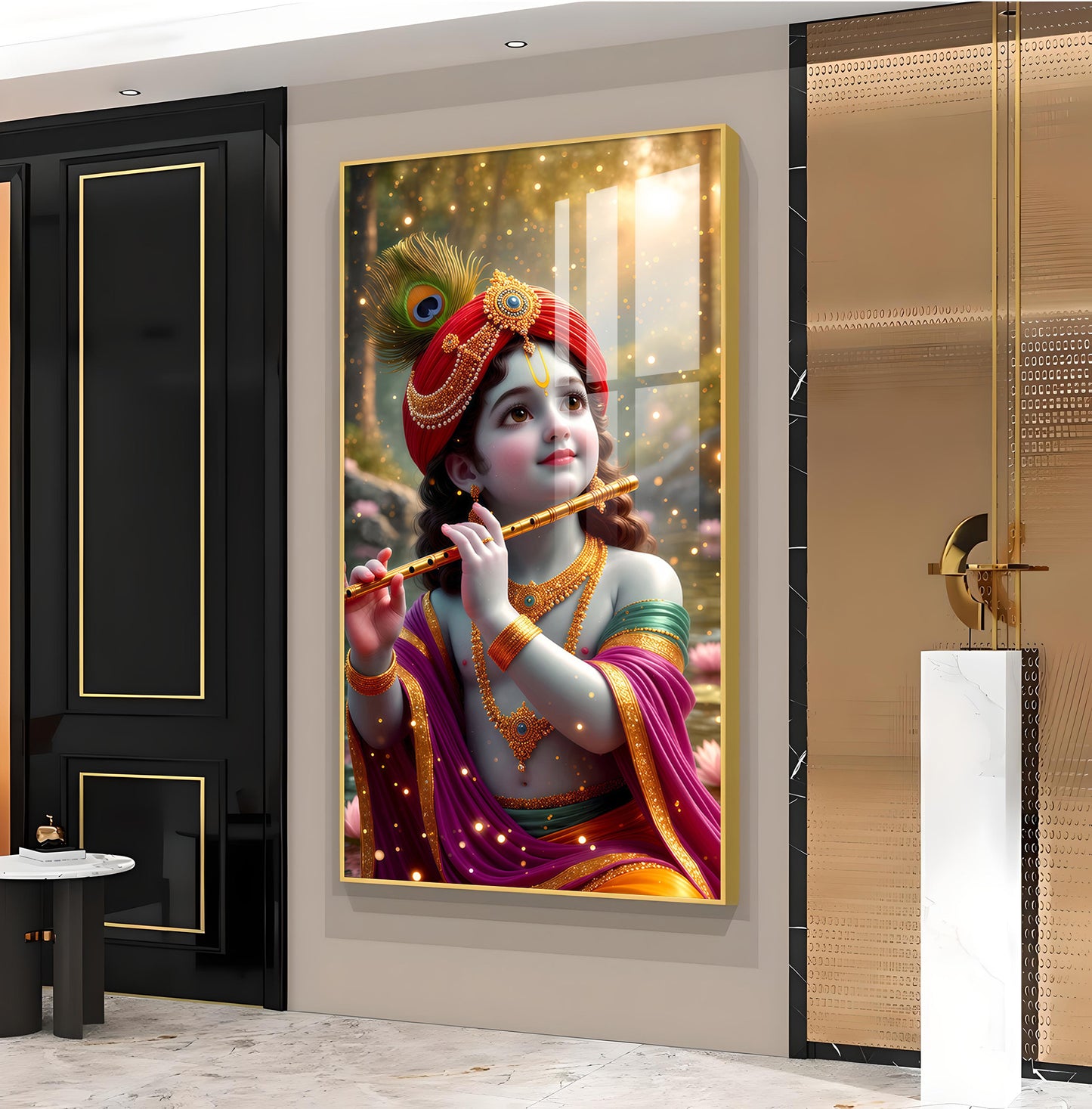 Bihari Ji Glass Finish Vertical Wall Art