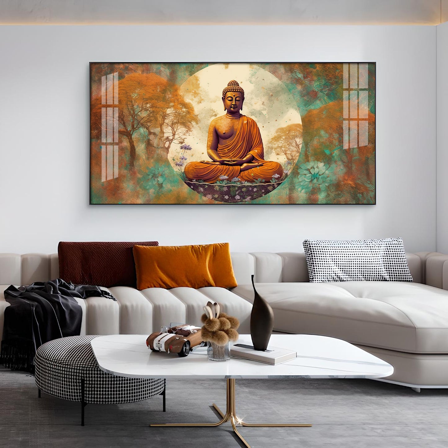 Ancient Buddha Glass Finish Horizontal Wall Art