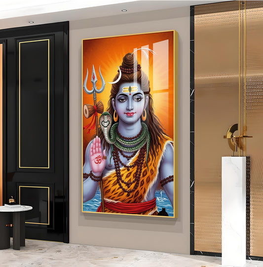Lord Shiva Bholenath Glass Finish Vertical Wall Art