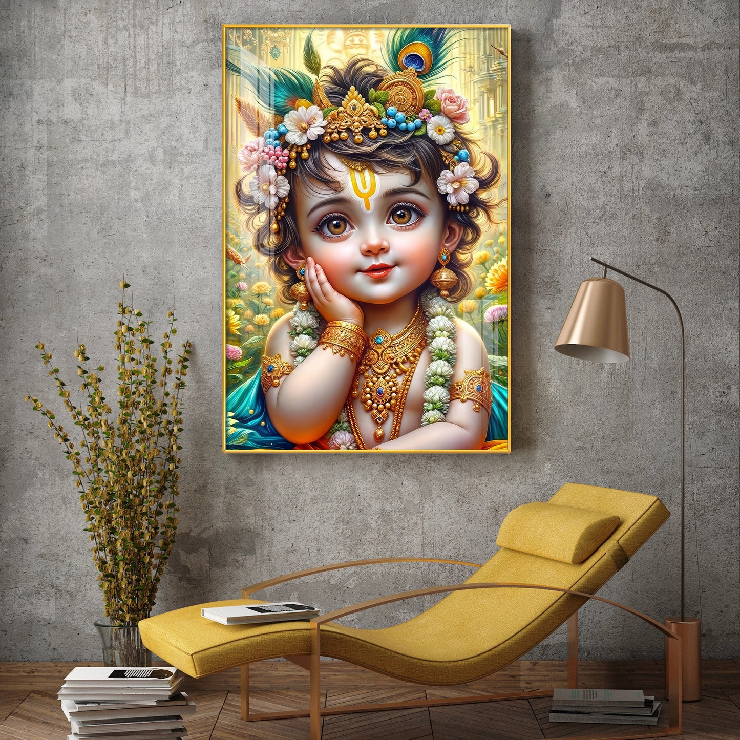 Lord Baby Krishna Glass Finish Vertical Wall Art