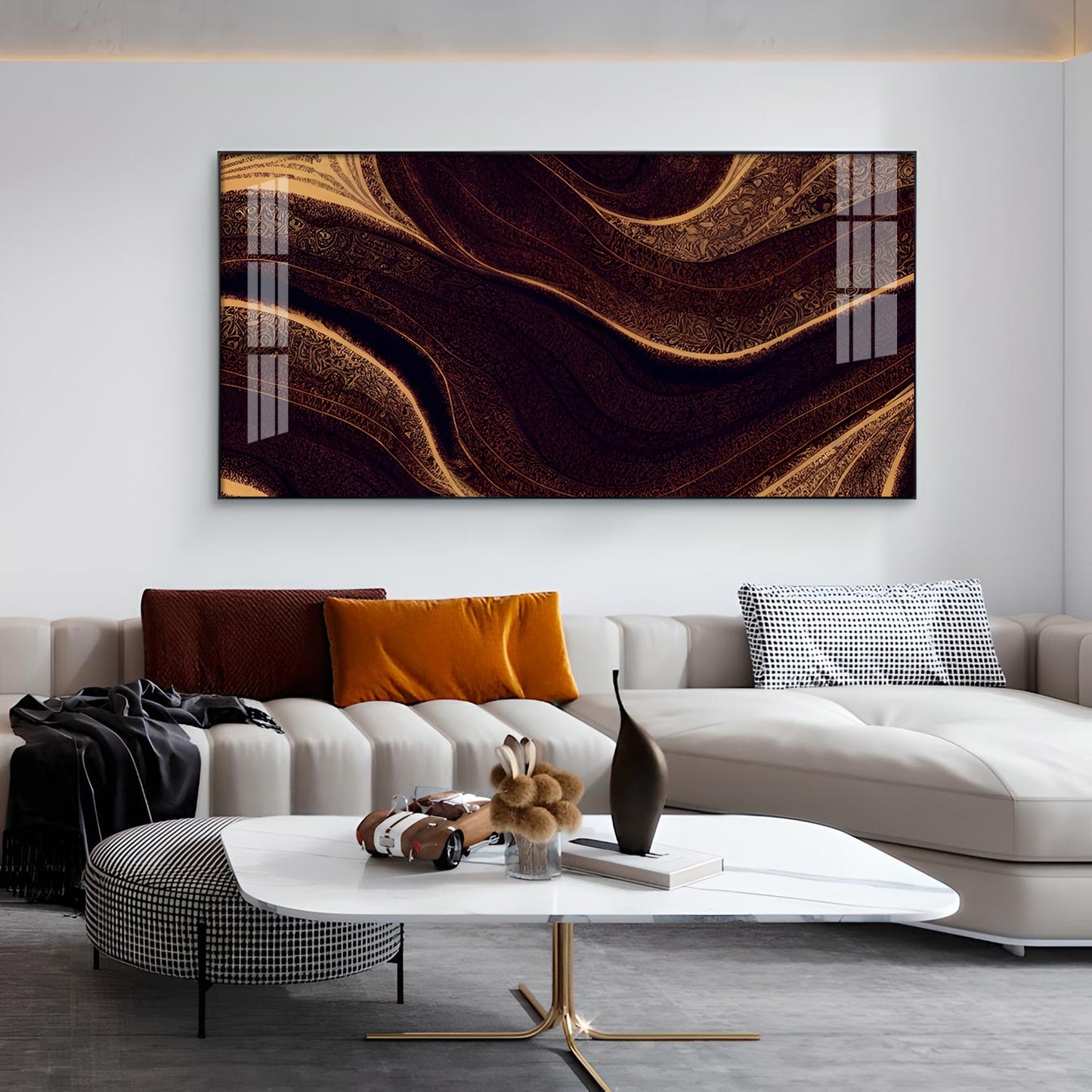 Golden Rhythm Wave Glass Finish Horizontal Wall Art