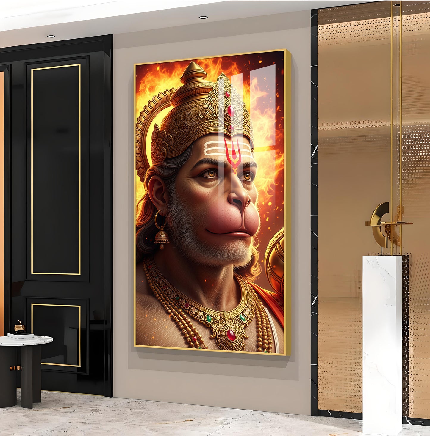 Ram Bhakt Hanuman Ji Glass Finish Vertical Wall Art