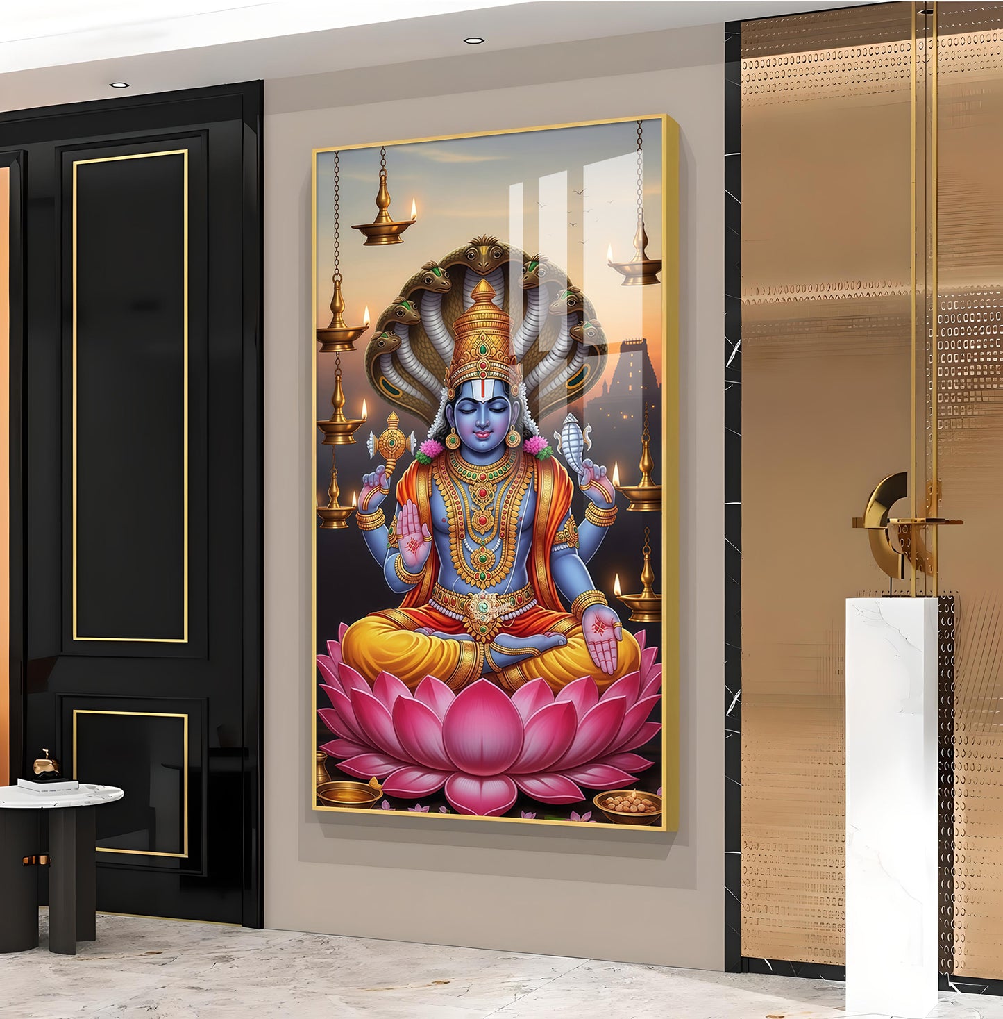 Shri Narayan Glass Finish Vertical Wall Art