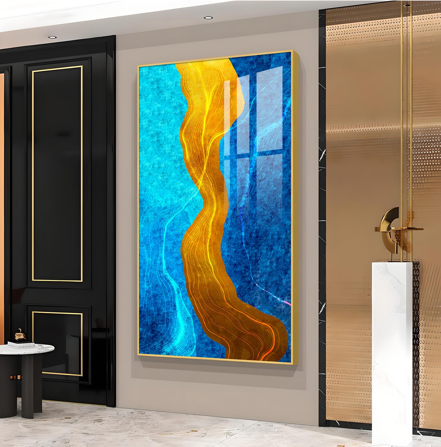 Daffodil Wave Glass Finish Vertical Wall Art