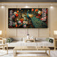 Peacock In Colorful Blossom Glass Finish Horizontal Wall Art