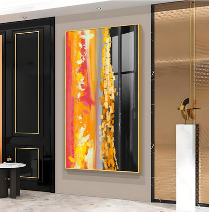 Fiery Essence Glass Finish Vertical Wall Art