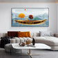 Golden Abstract Landscape Art Colored Line Tree Glass Finish Horizontal Wall Art