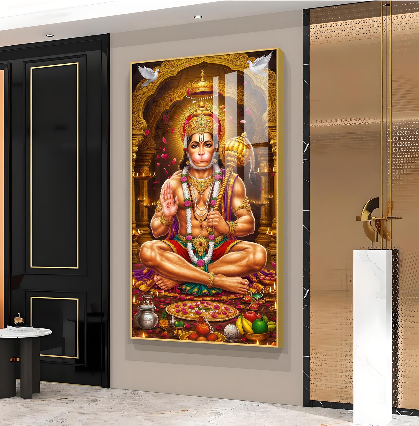 Spiritual Hanuman Ji Glass Finish Vertical Wall Art