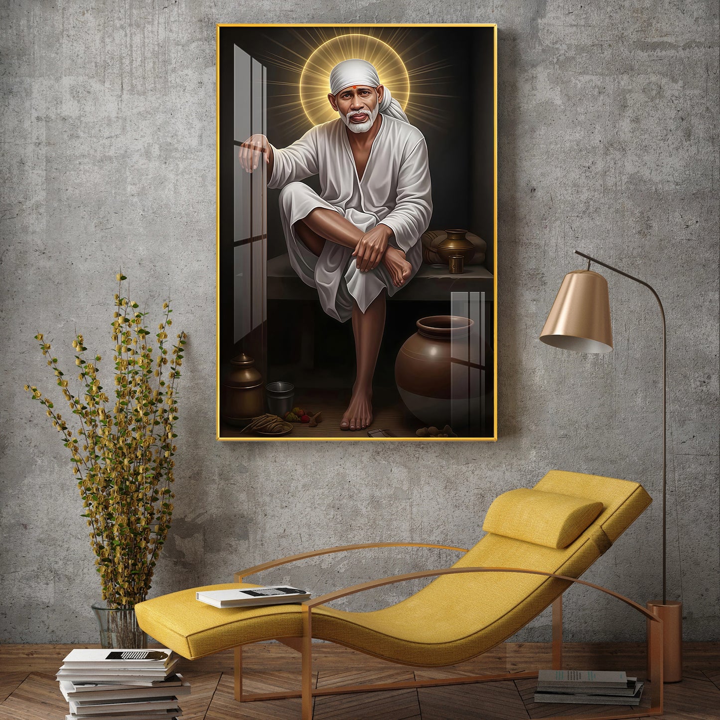 Sai Baba Glass Finish Vertical Wall Art