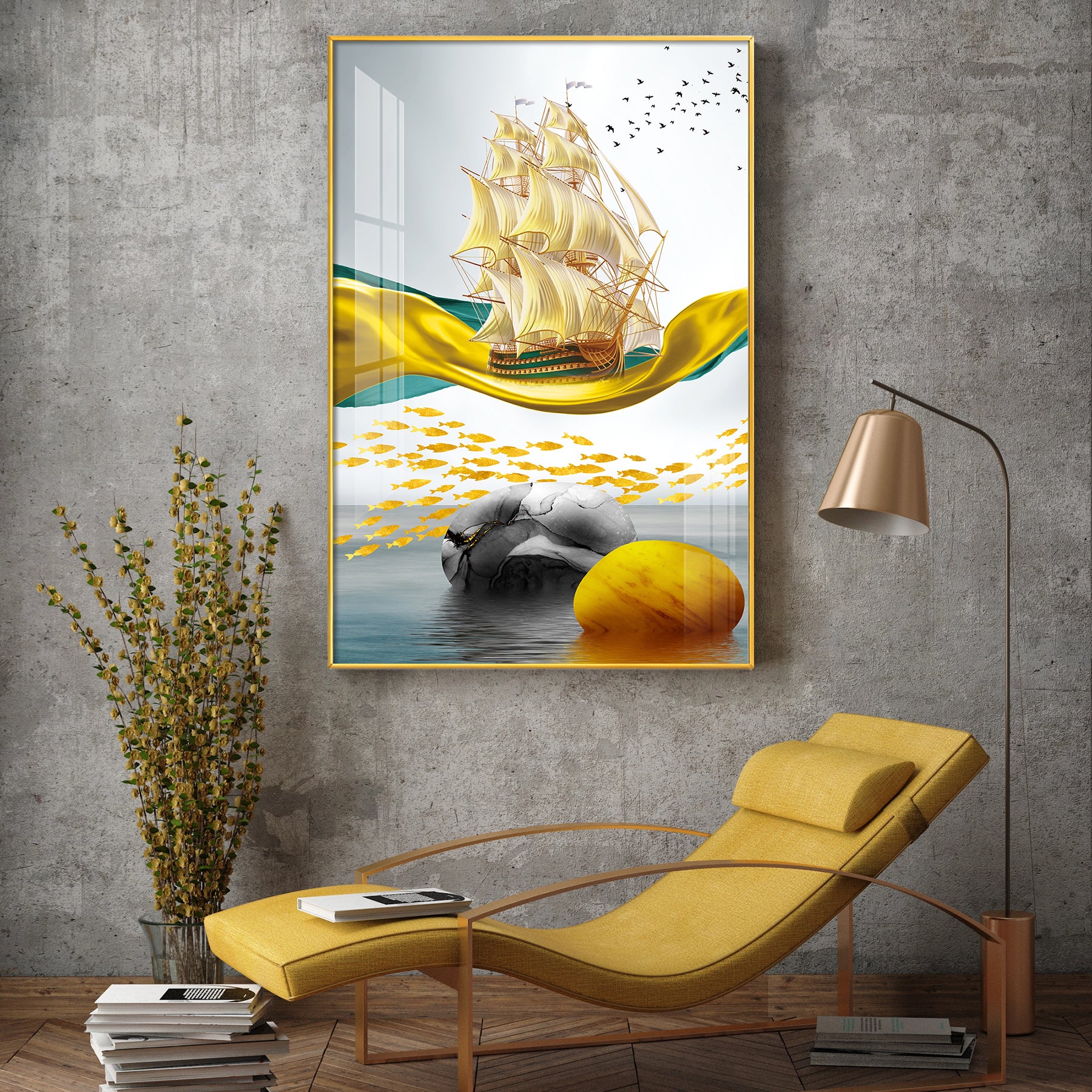 Oceanic Odyssey Glass Finish Vertical Wall Art