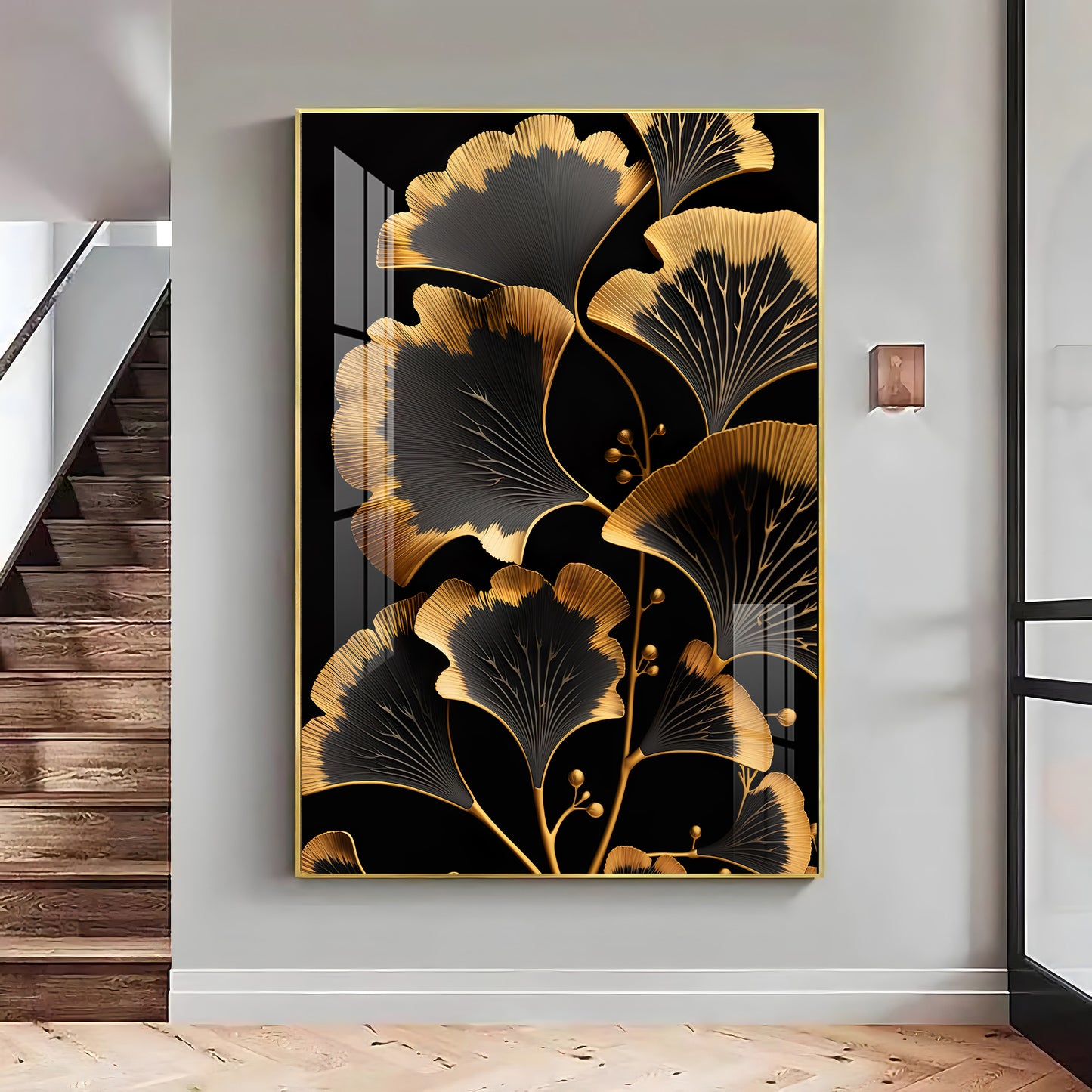 Midnight Petal Glass Finish Vertical Wall Art