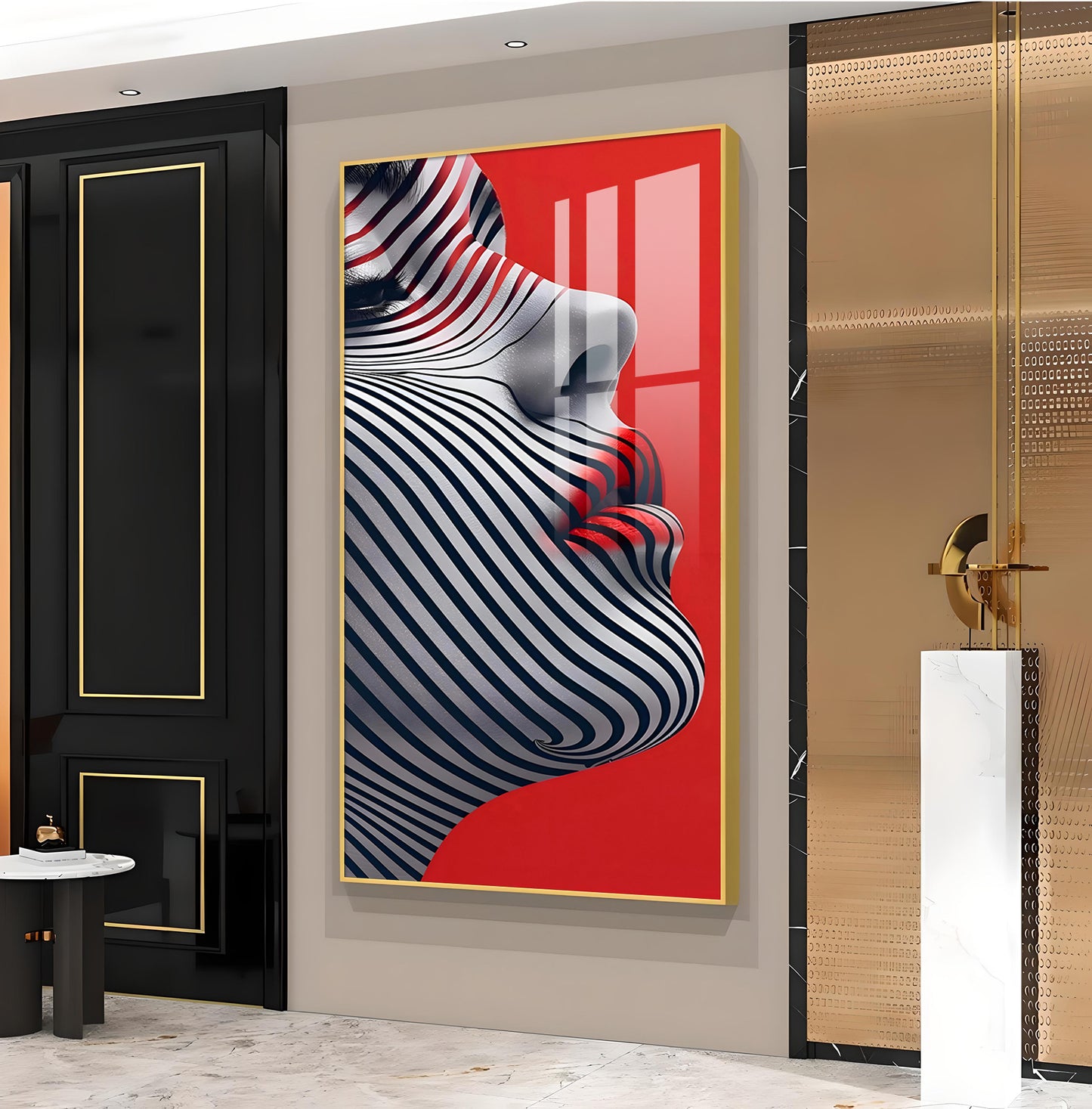 Stripes of Distinction Glass Finish Vertical Wall Art