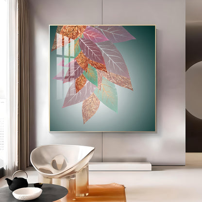 Leaf Abstraction Glass Finish Square Wall Art