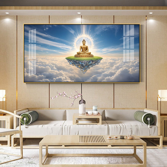 Majestic Buddha In Cloud Glass Finish Horizontal Wall Art