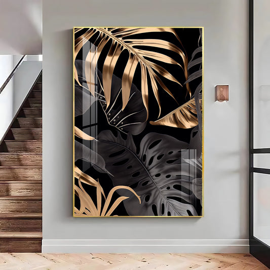 LuxeLeaf Glass Finish Vertical Wall Art
