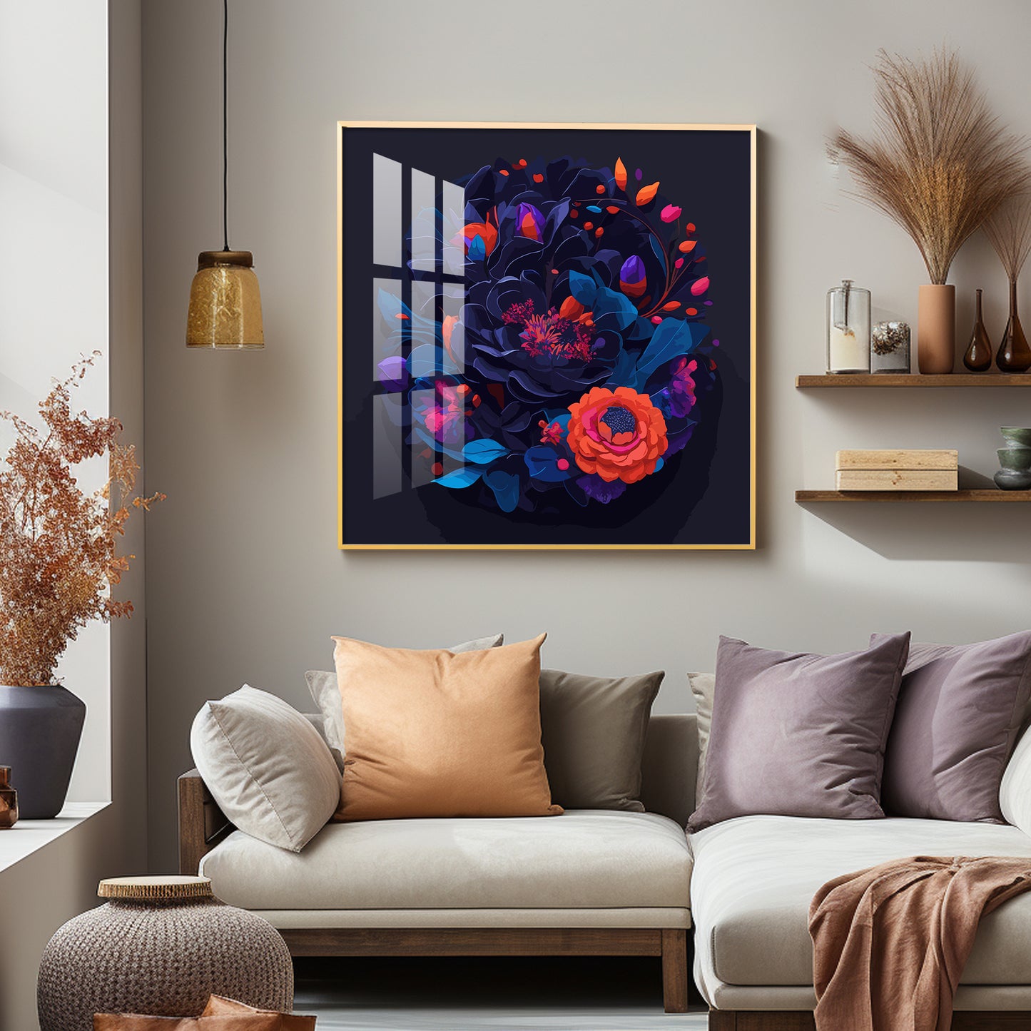 Vibrant Blossom Glass Finish Square Wall Art