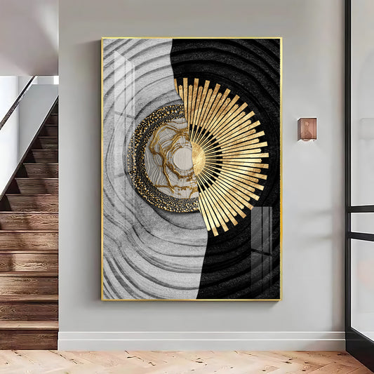 Golden Elegance Glass Finish Vertical Wall Art