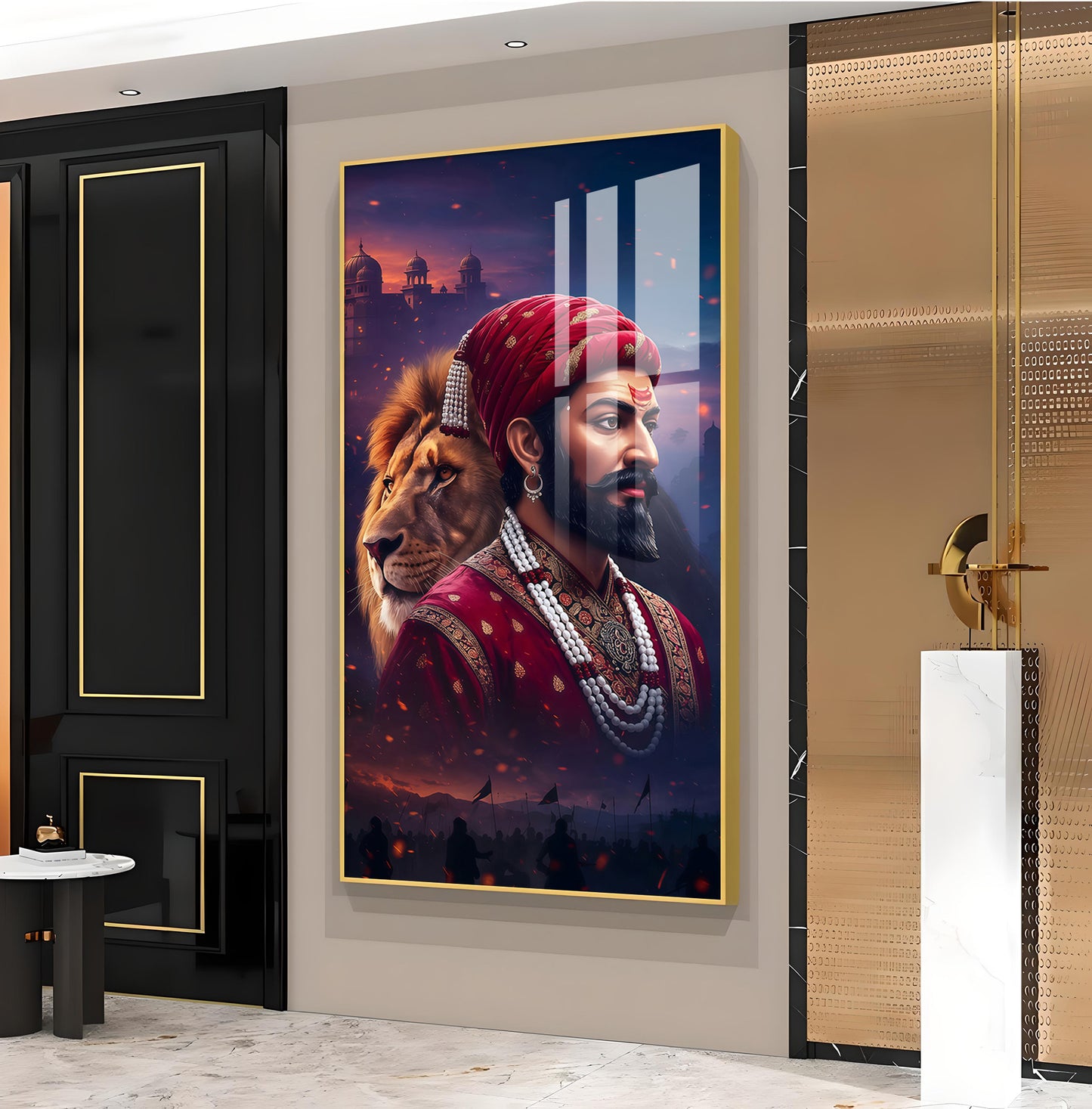 Real Warrior Chhatrapati Sambhaji Maharaj Glass Finish Vertical Wall Art